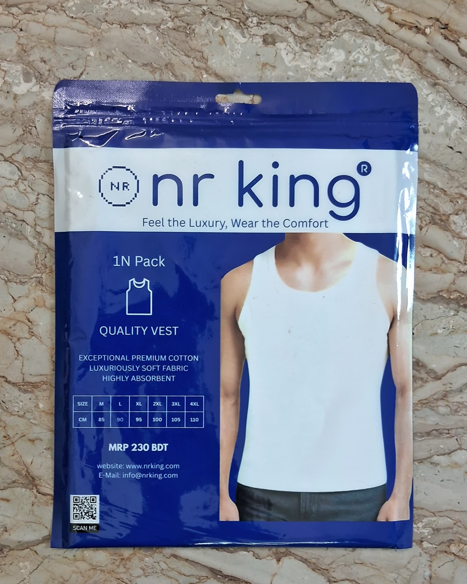 Back side view of NR KING innerwear packaging